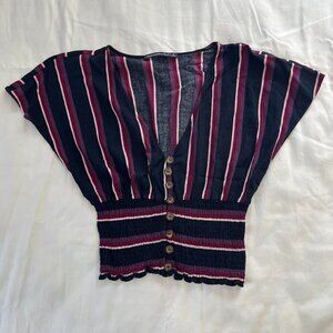 Abercrombie & Fitch Blue Pink White Stripe Short Sleeve Boho Crop | Size S